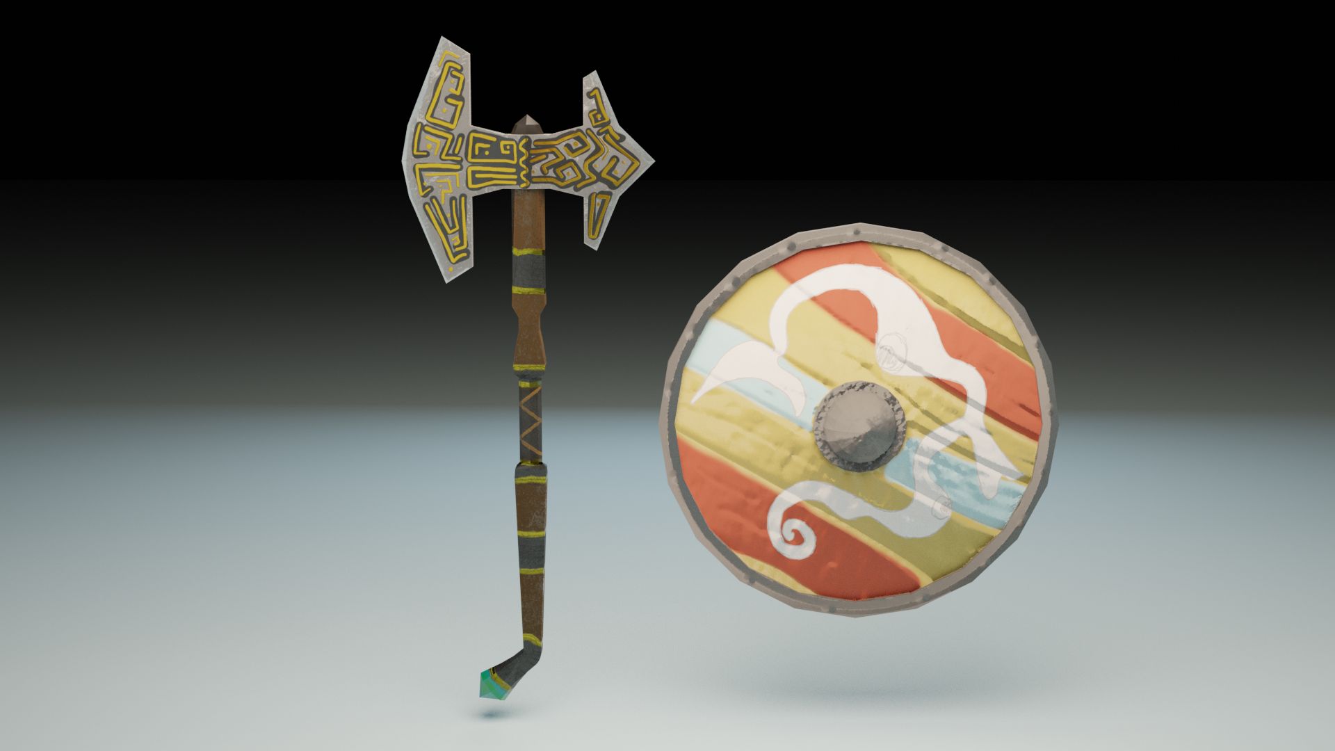 Viking Axe and Shield - Gotowe do gry bronie / rekwizyty 3d model