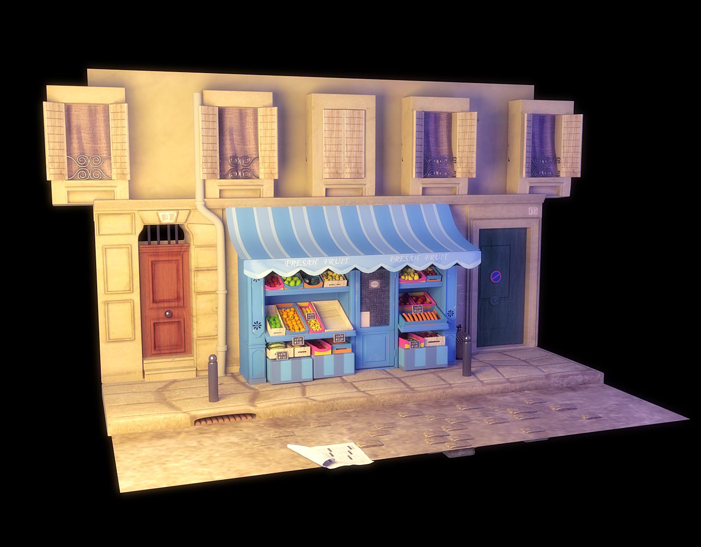 Cartoon Fruit Shop royalty-free 3d model - Preview no. 3