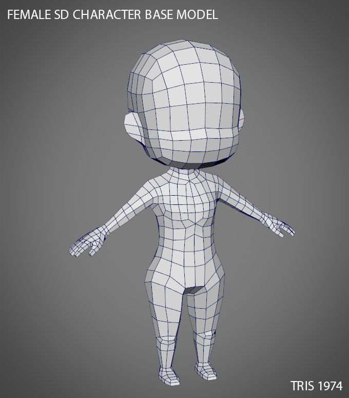 Female SD Character Base Low Poly Model 3d model