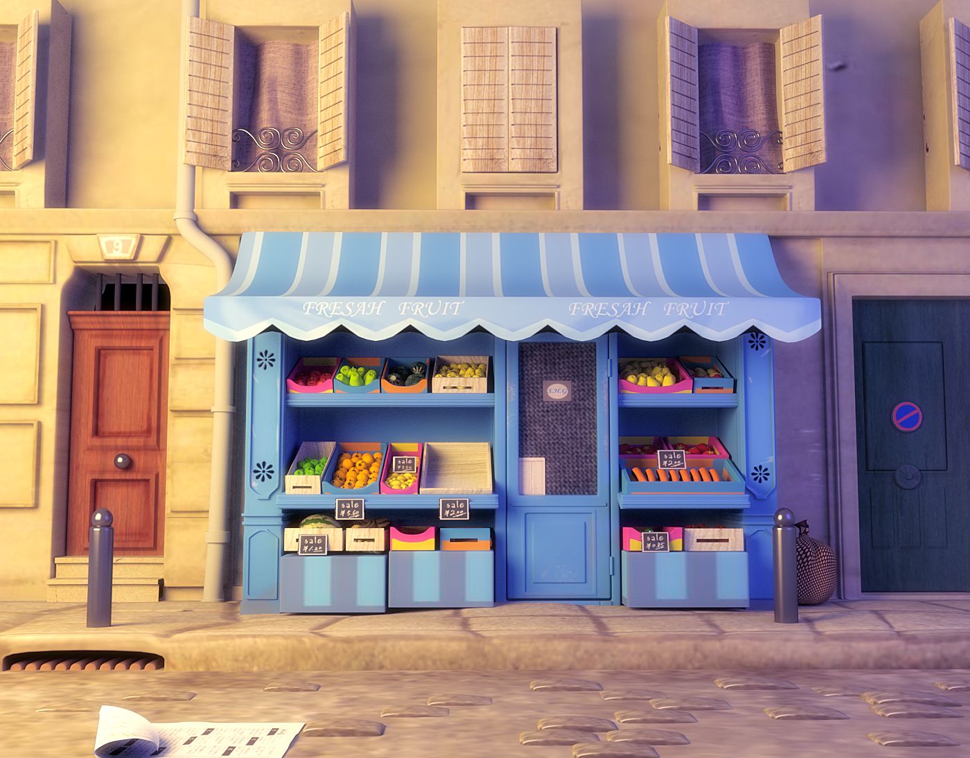 Cartoon Fruit Shop royalty-free 3d model - Preview no. 1